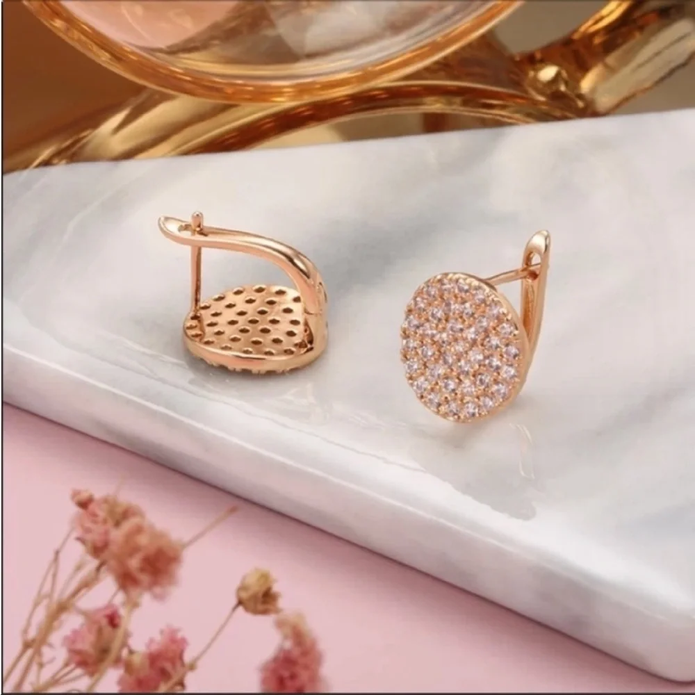 Full Paved Shiny Natural Zircon Stud Earrings 585 Gold Bride Wedding Earrings